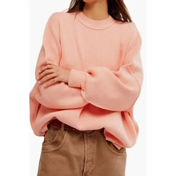 Free People Pink Pale Rosette Easy Street Tunic Sweater Women's Size XL - Picture 1 of 6